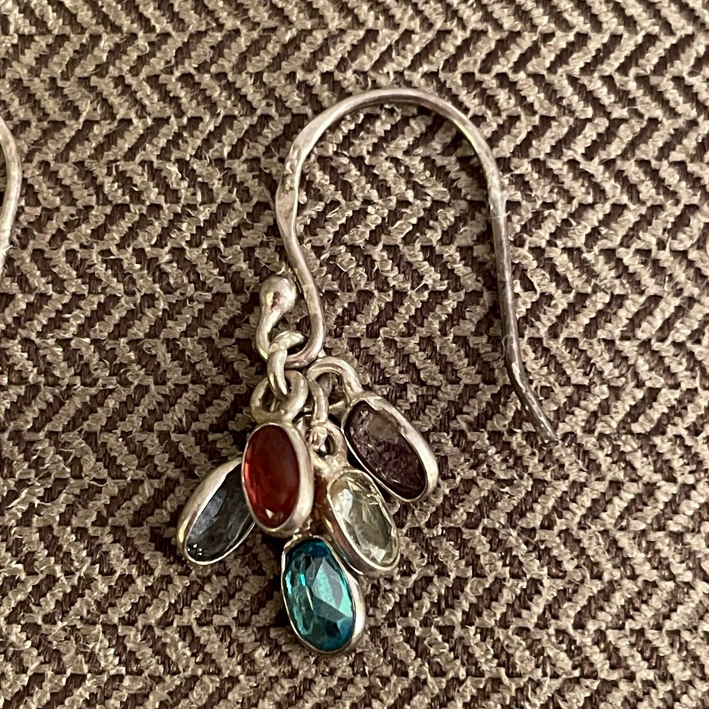 Sterling Silver Multicolor Dangling Gemstone Earr… - image 3